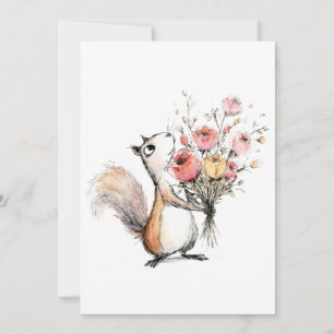 Schattig Eekhoorntje met Bloemenboeket Kaart
