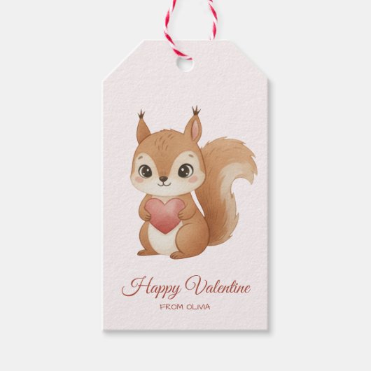 Schattig eekhoorntje met hart Valentijnsdag Cadeaulabel (Voorkant)