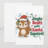 Schattig eekhoorntje met kerstmuts en koptelefoon  feestdagenkaart (Voorkant / Achterkant)