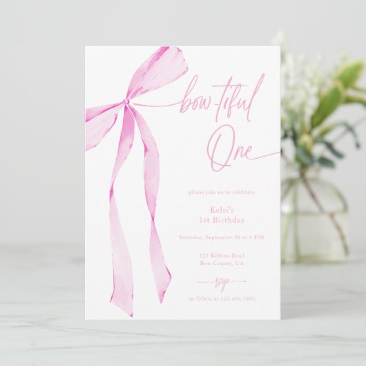 Schattig Een Waterverf Lichtroze 1e Verjaardag Kaart (Staand voorkant)