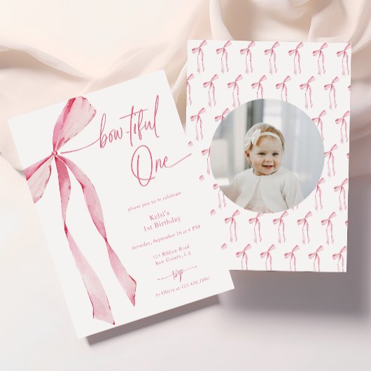 Schattig Een Waterverf Roze Foto 1e Verjaardag Kaart