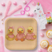 Schattig eendentrio in roze outfits papieren bordje (Feest)