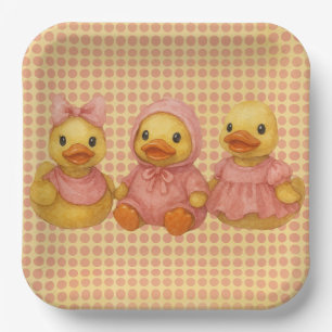 Schattig eendentrio in roze outfits papieren bordje
