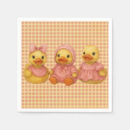 Schattig eendentrio in roze outfits servet