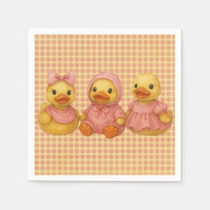 Schattig eendentrio in roze outfits servet