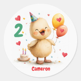 Schattig Eendje, 2e Verjaardag, Op Maat Ronde Sticker