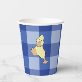 Schattig Eendje Blauw Gingham Baby Shower Papieren Bekers