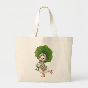 Schattig Eendje met Bladparaplu – Whimsical Lente Grote Tote Bag