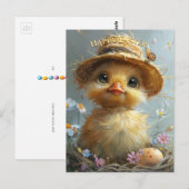 Schattig eendje rietje Pet paasei bloemen Briefkaart (Voorkant / Achterkant)