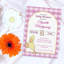 Schattig Eendje Roze Gingham Baby Shower Kaart