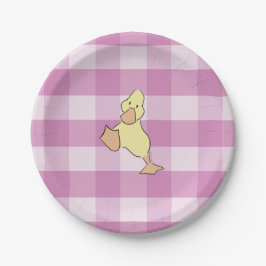 Schattig Eendje Roze Gingham Baby Shower Papieren Bordje