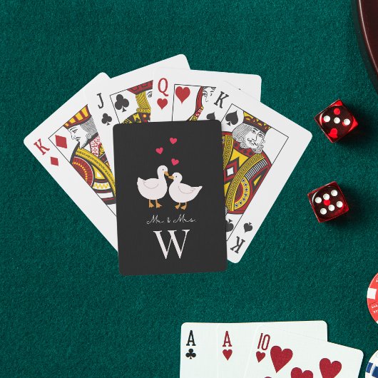 Schattig eendjes Mr & Mrs koppel pasgetrouwd monog Pokerkaarten