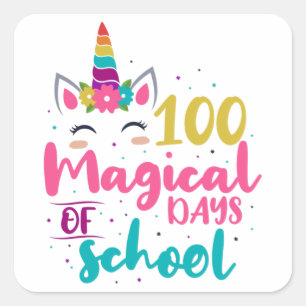 Schattig Eenhoorn 100 Magische Dagen Op School Vierkante Sticker