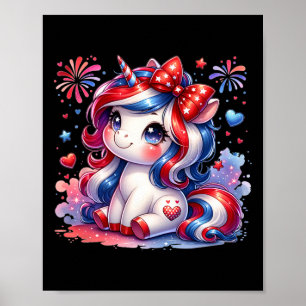 Schattig Eenhoorn 4 juli Meisjes Kinderen Amerikaa Poster
