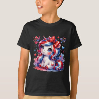Schattig Eenhoorn 4 juli Meisjes Kinderen Amerikaa T-shirt