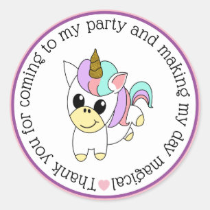 Schattig Eenhoorn Bedankt Voor Komst Op Mijn Feest Ronde Sticker