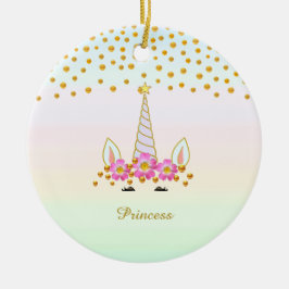 Schattig eenhoorn, bloemen & gouden confetti keramisch ornament