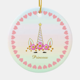 Schattig eenhoorn, bloemen, harten & gouden confet keramisch ornament