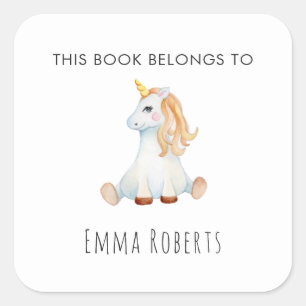 Schattig eenhoorn 'Dit boek is van' kinderboekplaa Vierkante Sticker