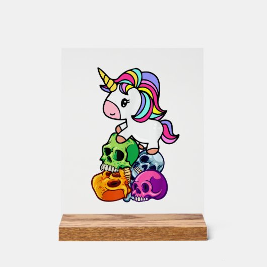 Schattig Eenhoorn & Dode Schedels. Grappig Goth Em Acryl Bord (Voorkant)
