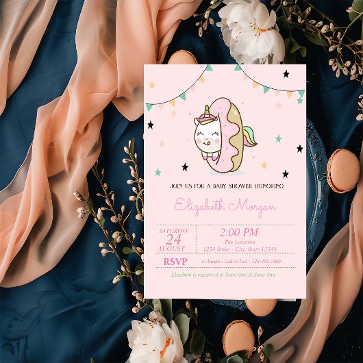 Schattig Eenhoorn, Donuts Baby Shower Kaart