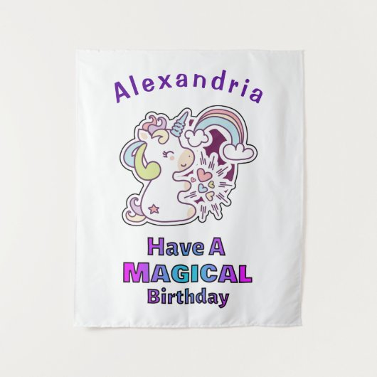 Schattig Eenhoorn Heeft Een Magische Verjaardag Wandkleed (Voorkant)