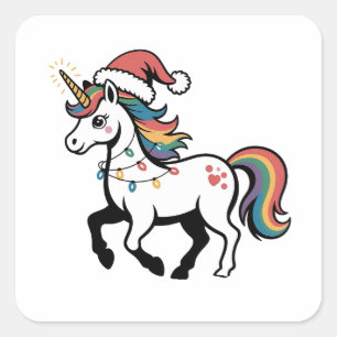 Schattig eenhoorn hert rendier kerstlichtjes grapp vierkante sticker