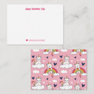 Schattig Eenhoorn Kat Regenboog Wolk Valentijnsdag Notitiekaartje