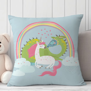 Schattig Eenhoorn Kust Een Draak Onder Regenboog Kussen