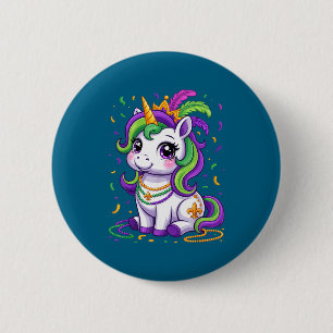 Schattig Eenhoorn Mardi Gras Carnaval Vette Dinsda Ronde Button 5,7 Cm