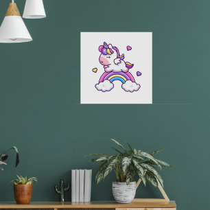 Schattig Eenhoorn Met Regenboog Cartoon Poster