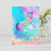Schattig eenhoorn roze aqua iriserende glitters me bedankkaart (Staand voorkant)