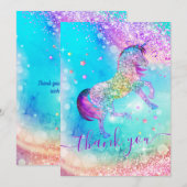 Schattig eenhoorn roze aqua iriserende glitters me bedankkaart (Voorkant / Achterkant)