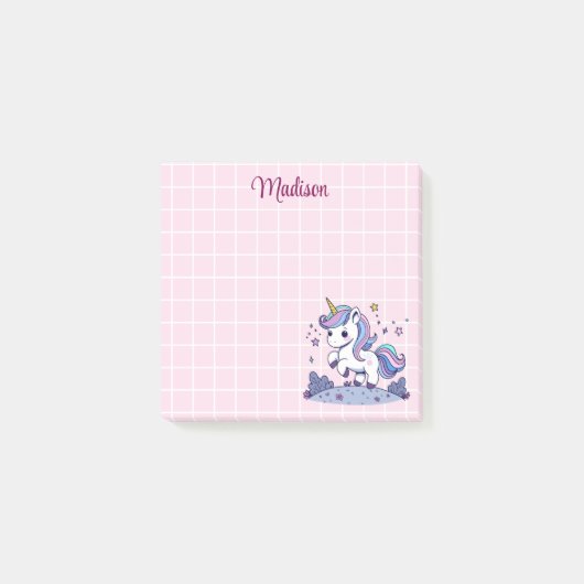 Schattig Eenhoorn Roze en Wit Raster Post-it® Notes (Voorkant)