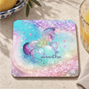 Schattig eenhoorn roze Glitter regenboog aqua mono Bier Onderzetter