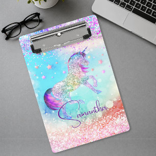 Schattig eenhoorn roze Glitter regenboog aqua mono Mini Klembord