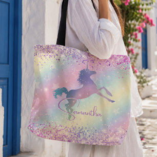 Schattig eenhoorn roze Glitter regenboog kunst mon Tote Bag
