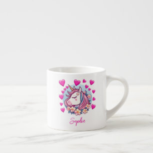 Schattig Eenhoorn, Roze Harten & Bloemen, Aangepas Espresso Kop