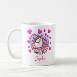 Schattig Eenhoorn, Roze Harten & Bloemen, Aangepas Koffiemok