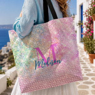schattig eenhoorn roze namaak glittershiny steen m tote bag