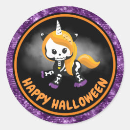 Schattig Eenhoorn Skelet & Paarse Glitter Hallowee Ronde Sticker