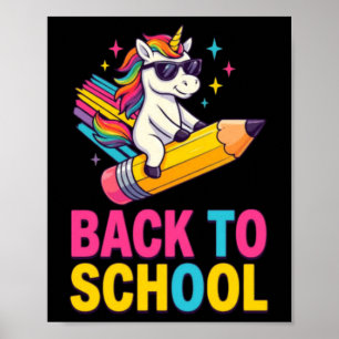 Schattig Eenhoorn Terug naar School Eerste Dag van Poster