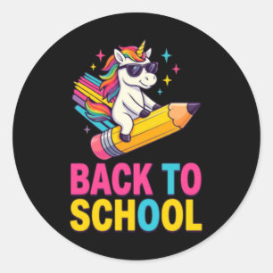 Schattig Eenhoorn Terug naar School Eerste Dag van Ronde Sticker