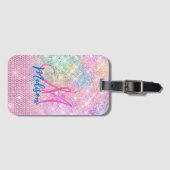 schattig eenhoornroze monogram bagagelabel (Voorkant (horizontaal))