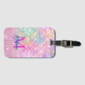 schattig eenhoornroze monogram bagagelabel (Voorkant (horizontaal))