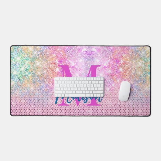 schattig eenhoornroze monogram bureaumat (Keyboard & Muis)