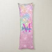 schattig eenhoornroze monogram lichaamskussen (Achterkant (Verticaal))