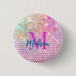 schattig eenhoornroze monogram ronde button 3,2 cm