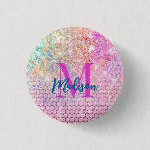 schattig eenhoornroze monogram ronde button 3,2 cm