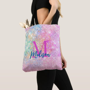 schattig eenhoornroze monogram tote bag